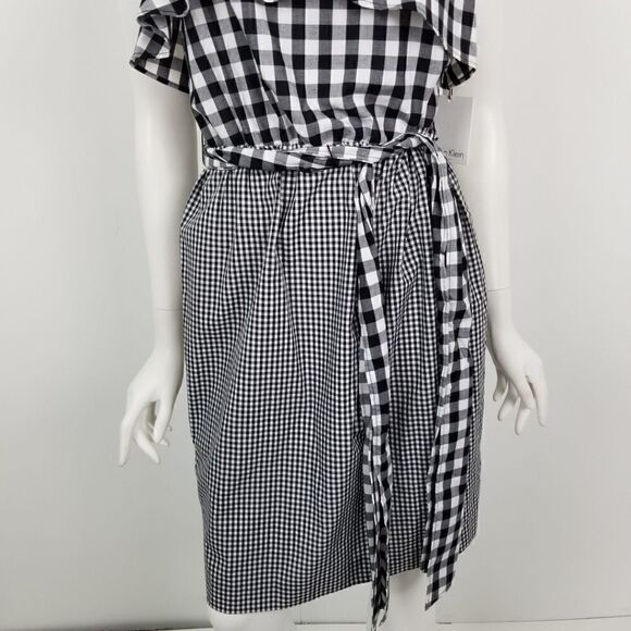 NWT Calvin Klein Gingham Plaid One Shoulder Dress - Picture 5 of 9